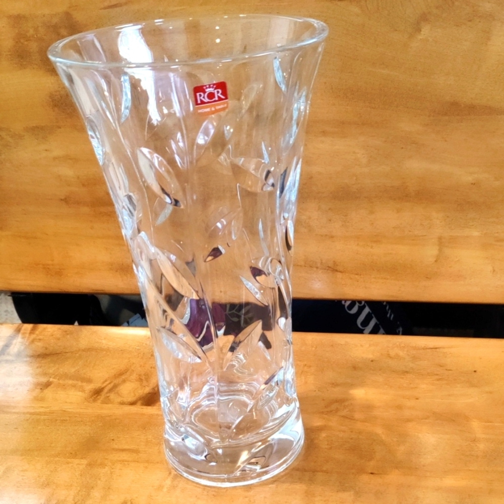 RCR Laurus 12"  Crystal Vase Made In Italy